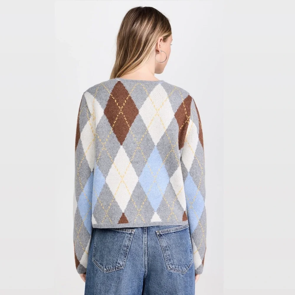 Marled Aggie Argyle Plaid Button-Up Boxy Fit Round Neck Cardigan Sweater_4